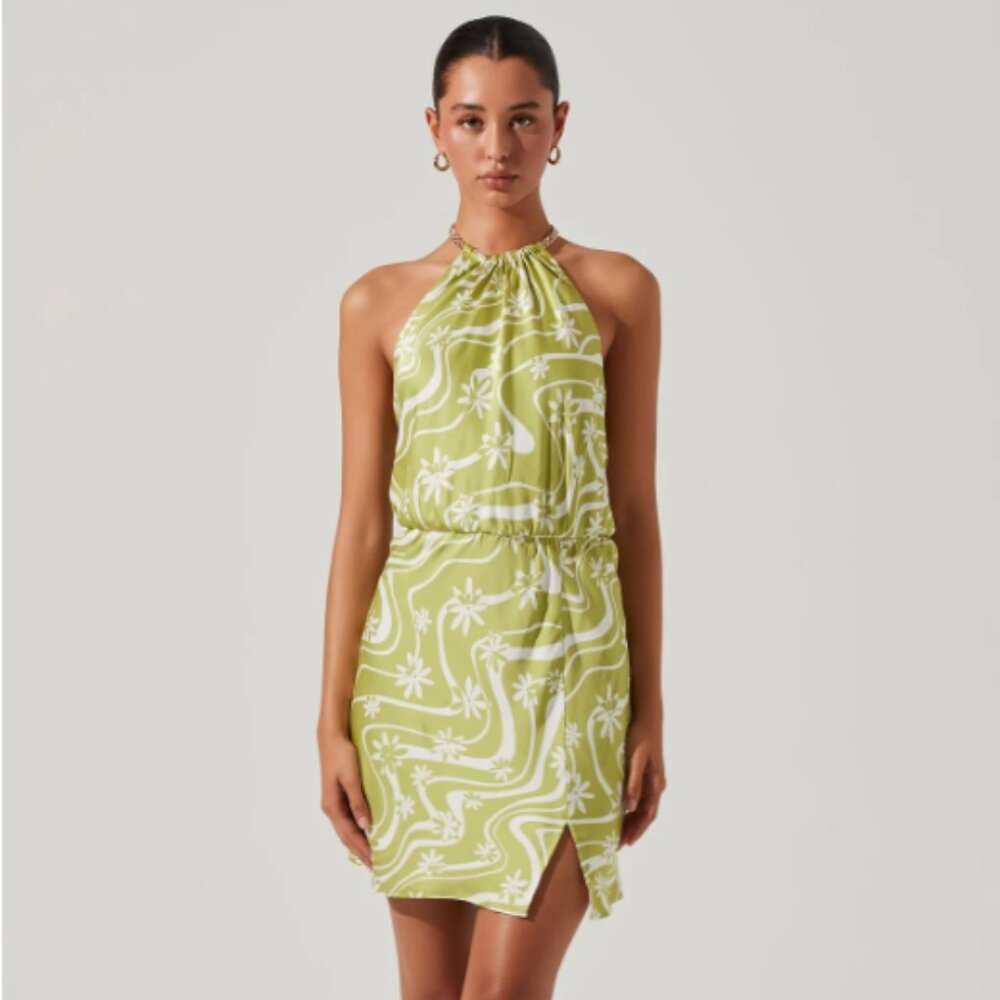 *NWT* ASTR Quinta Retro Floral Halter Mini Dress